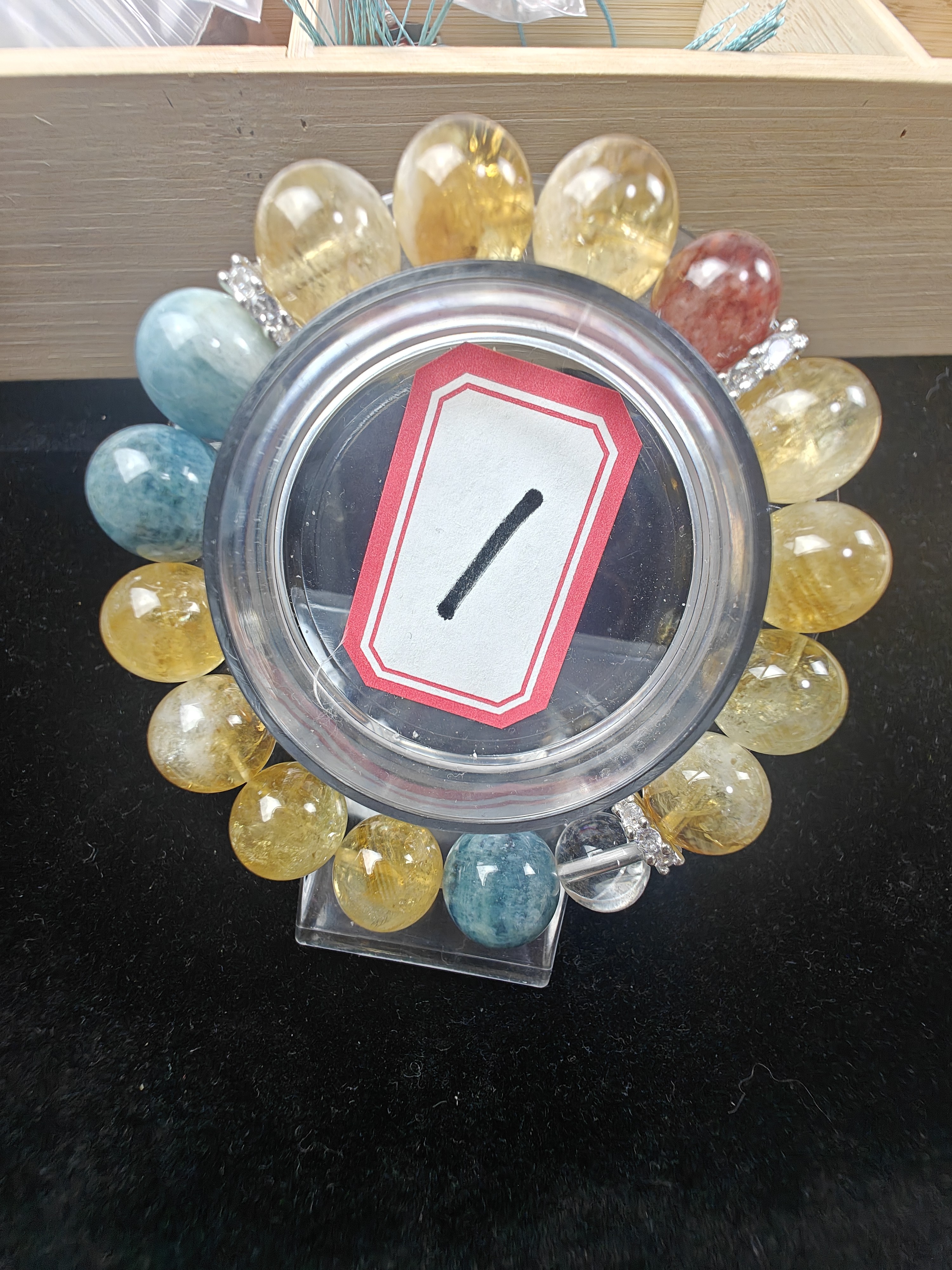 《浪漫星河》黑爆闪海蓝宝 黄塔晶手串