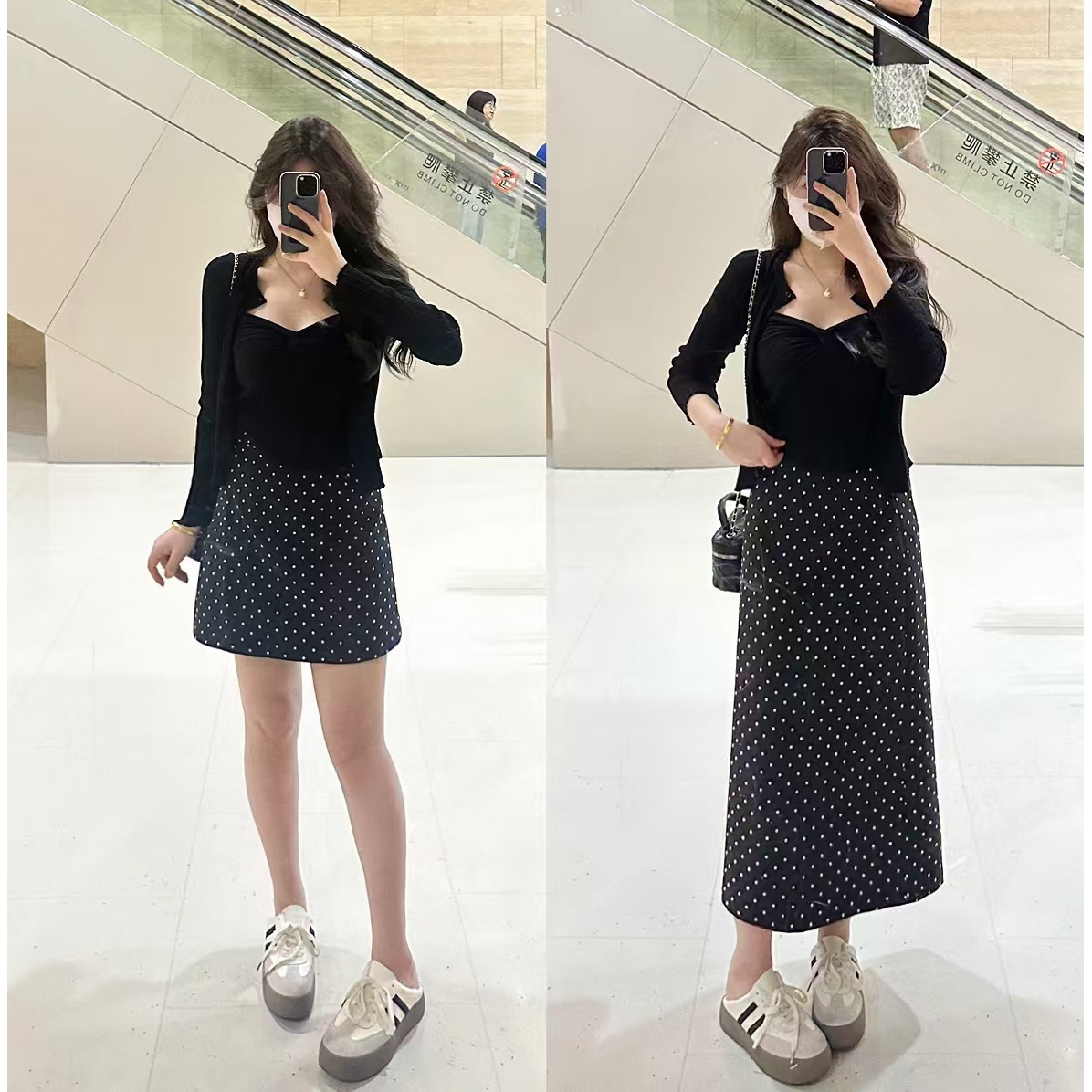 【闭店清仓】秋款女装套装时尚胖mm针织开衫女显瘦遮肉波点裙WP9077