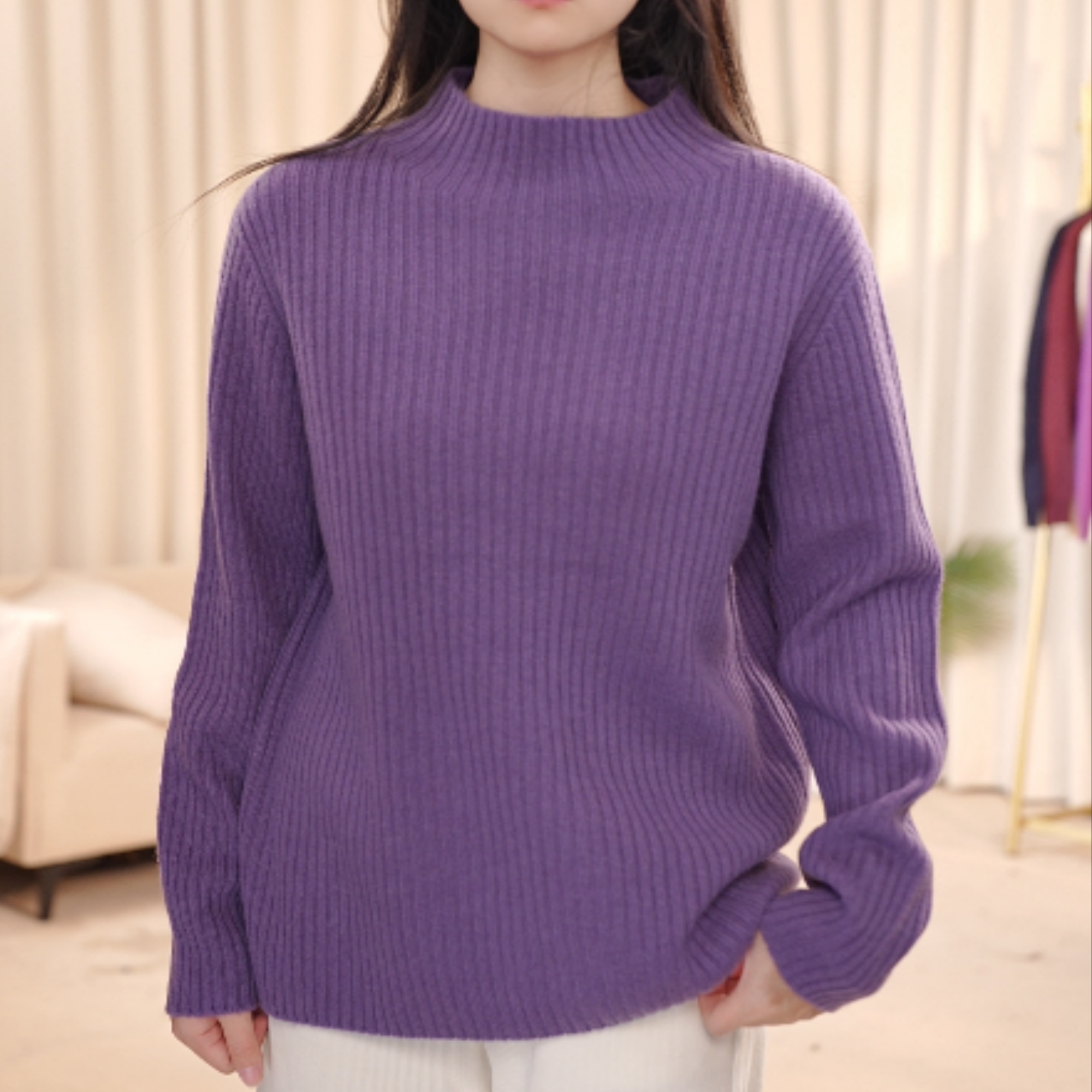 纯色羊毛针织衫百搭显瘦冬季新款宽松女士打底保暖衫66088