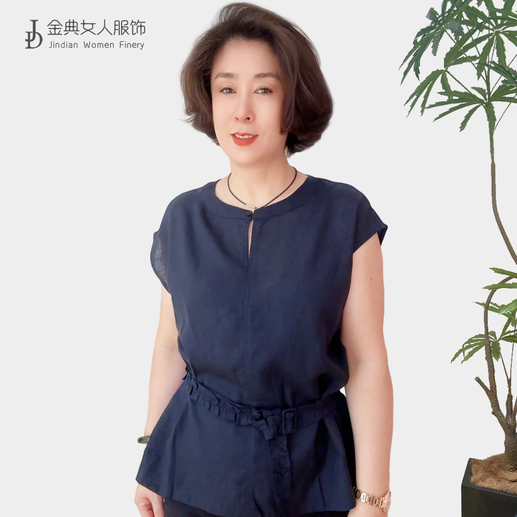 【金典女人服饰】夏季别致洋气腰带款T恤 时尚显瘦女上衣1923