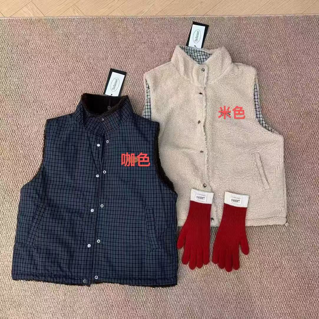 韩系格子正反两穿马甲百搭显瘦运动休闲马甲KI03