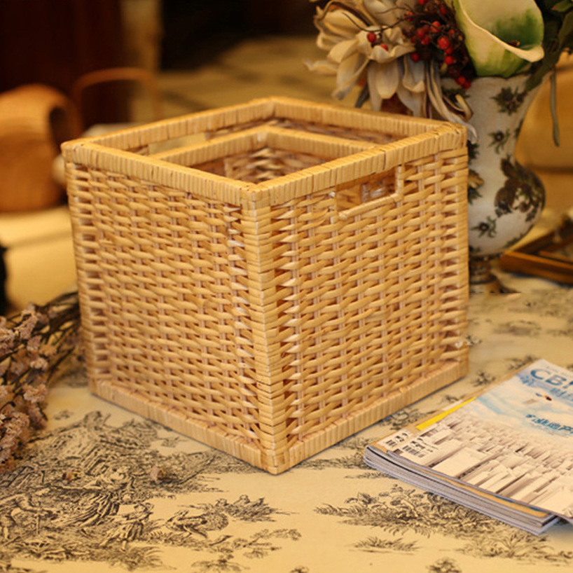 手工编织收纳筐镂空家用创意日式抽屉式带扣手收纳篮卧室整理筐