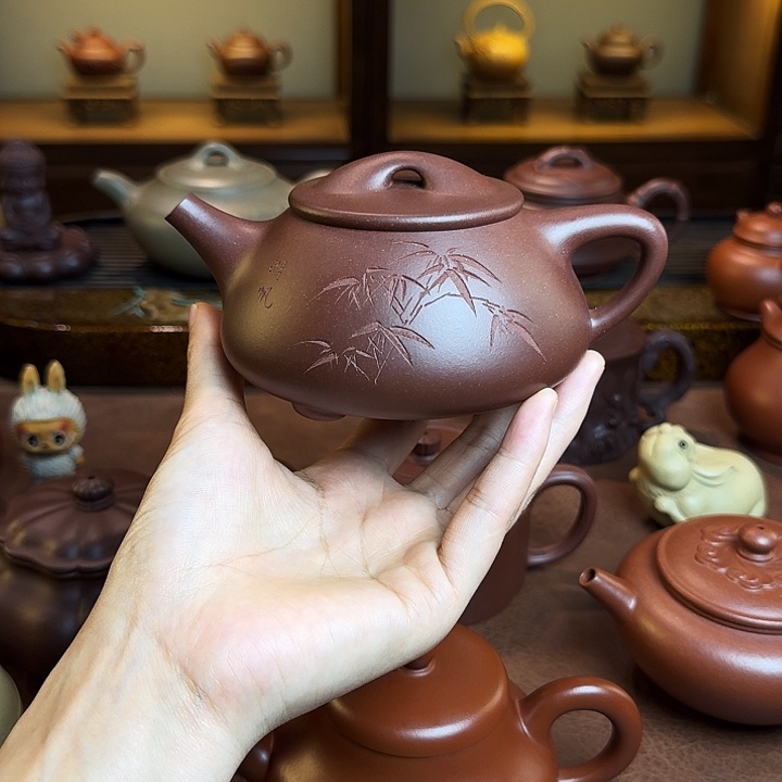 茶壶紫砂景舟石瓢，底槽清