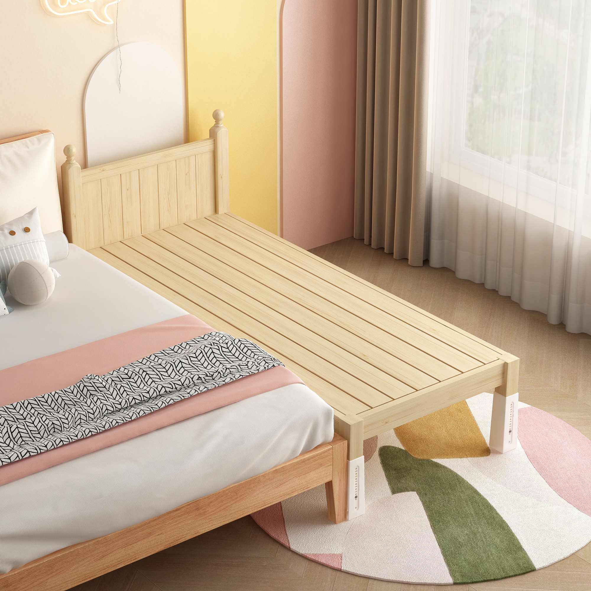 【可床头】靠墙实木儿童拼床带护栏小床单人床男孩女孩婴儿床拼接床