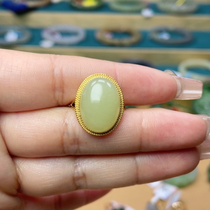 和田玉戒指银S925镶嵌