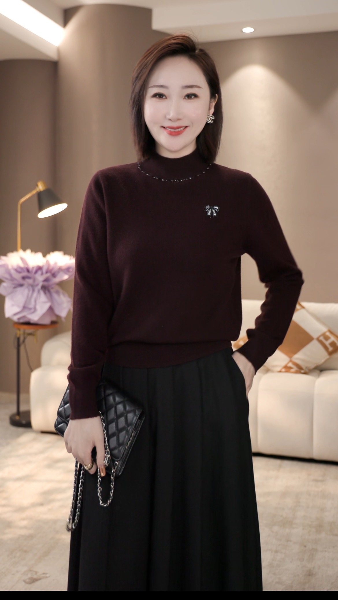 【双姐】常规款适中刺绣半高领中年女装内搭针织衫冬季女士JH11523
