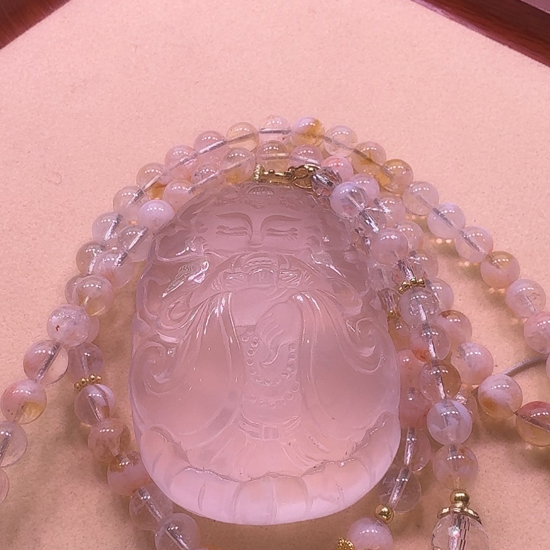 水晶颈饰未镶嵌天然粉水晶狐狐吊坠