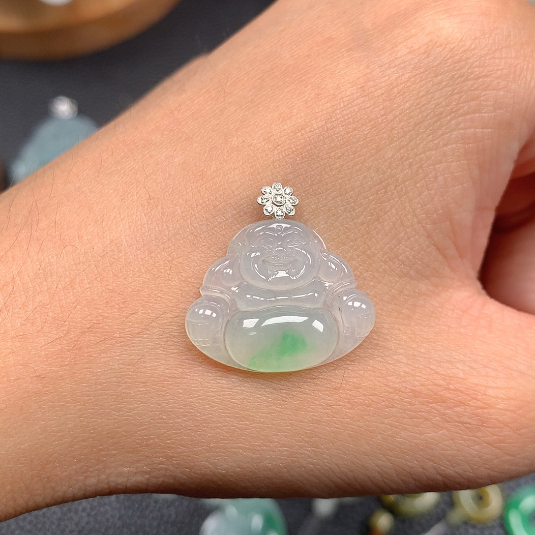 吊坠(不含链)18K金镶嵌翡翠腼**美
