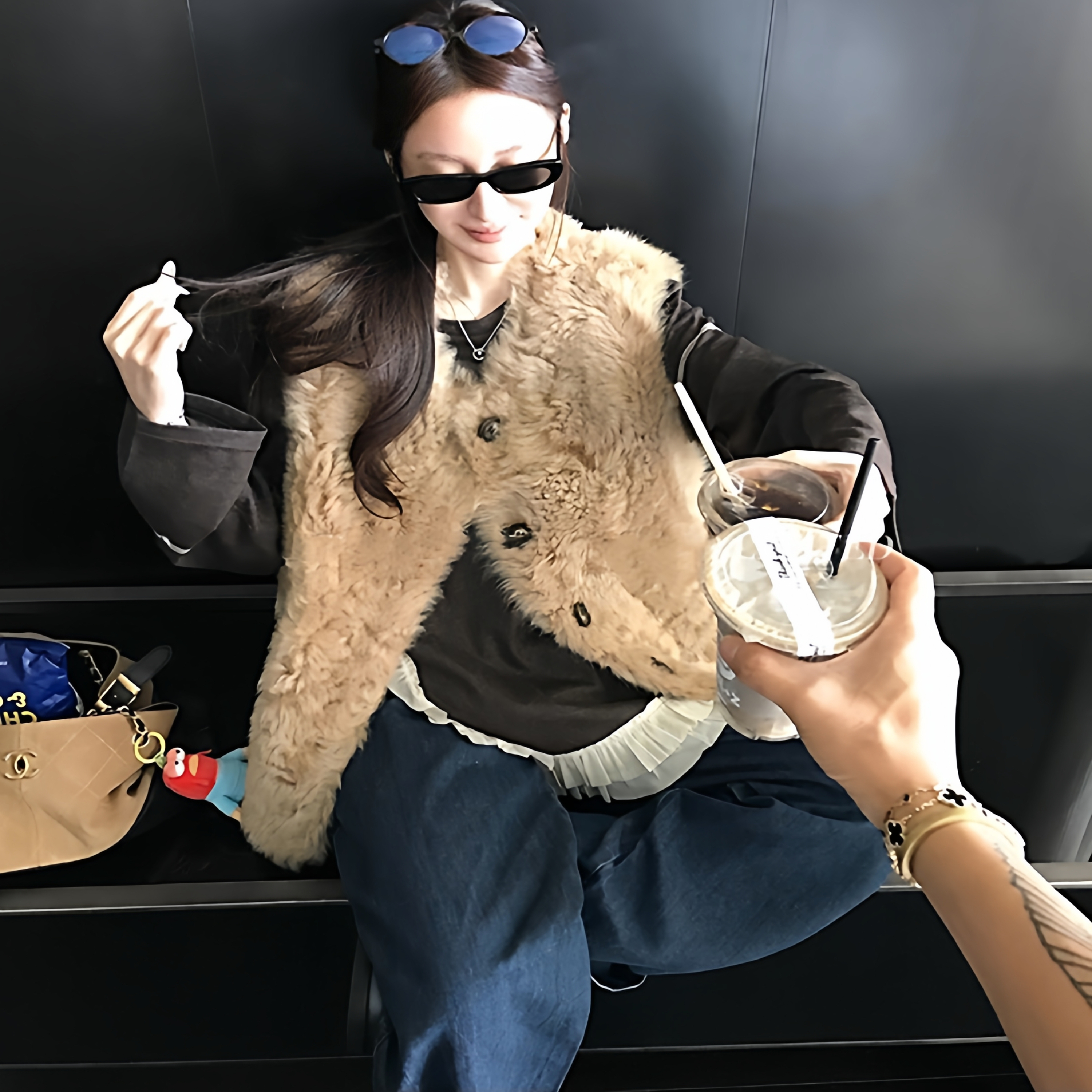 皮毛一体欧尼马甲托斯卡纳仿羊毛背心坎肩毛毛秋冬季百搭毛毛外套