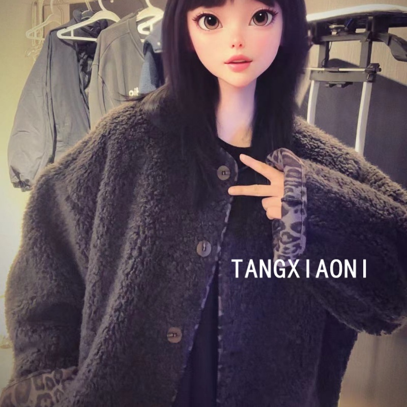 5店 【亚灰豹】草草毛毛外套潮牌女装