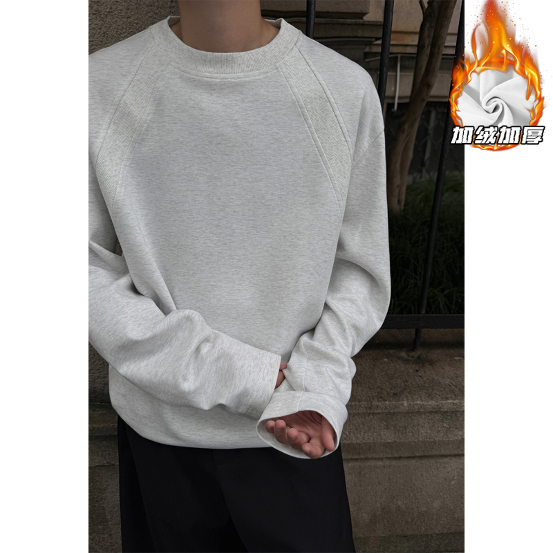 美式重磅解构拼接长袖t恤男秋冬美式穿搭boxy卫衣加绒内搭打底衫