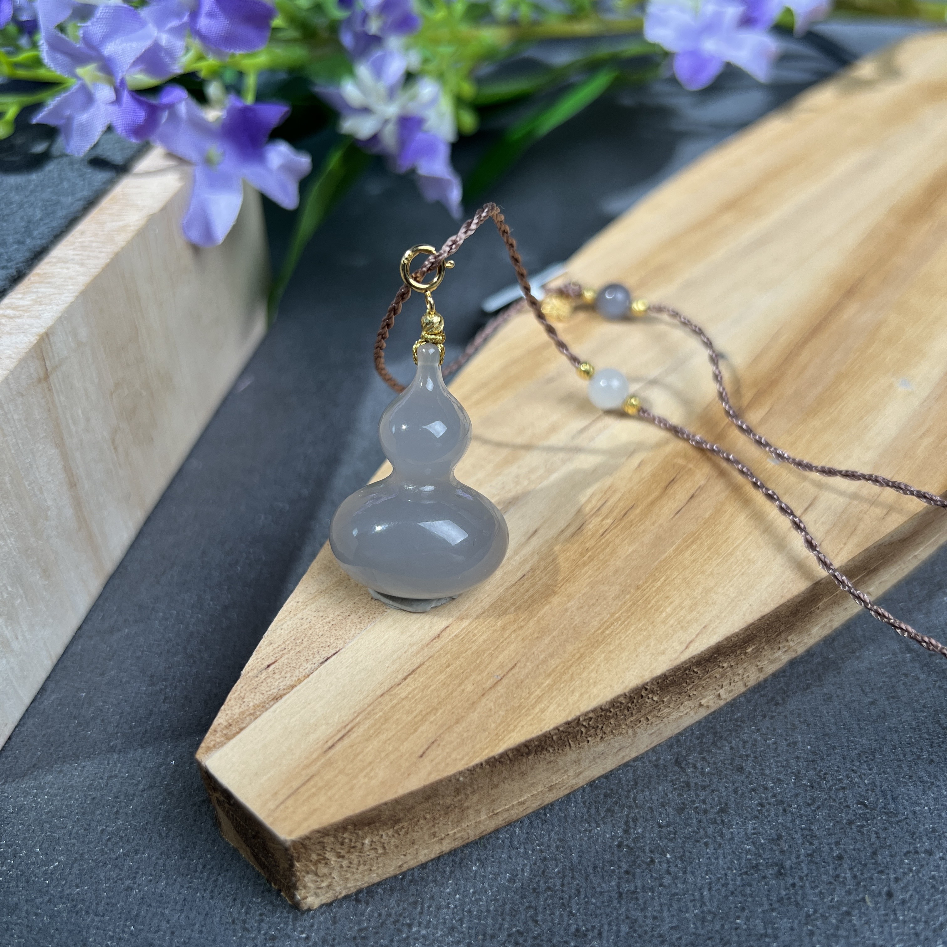 【产品部专享】S925银镶嵌和田玉烟紫葫芦吊坠多样性发一 cg