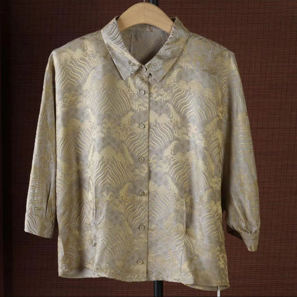 【苏大美】海浪提花金色桑蚕丝小衫 222324