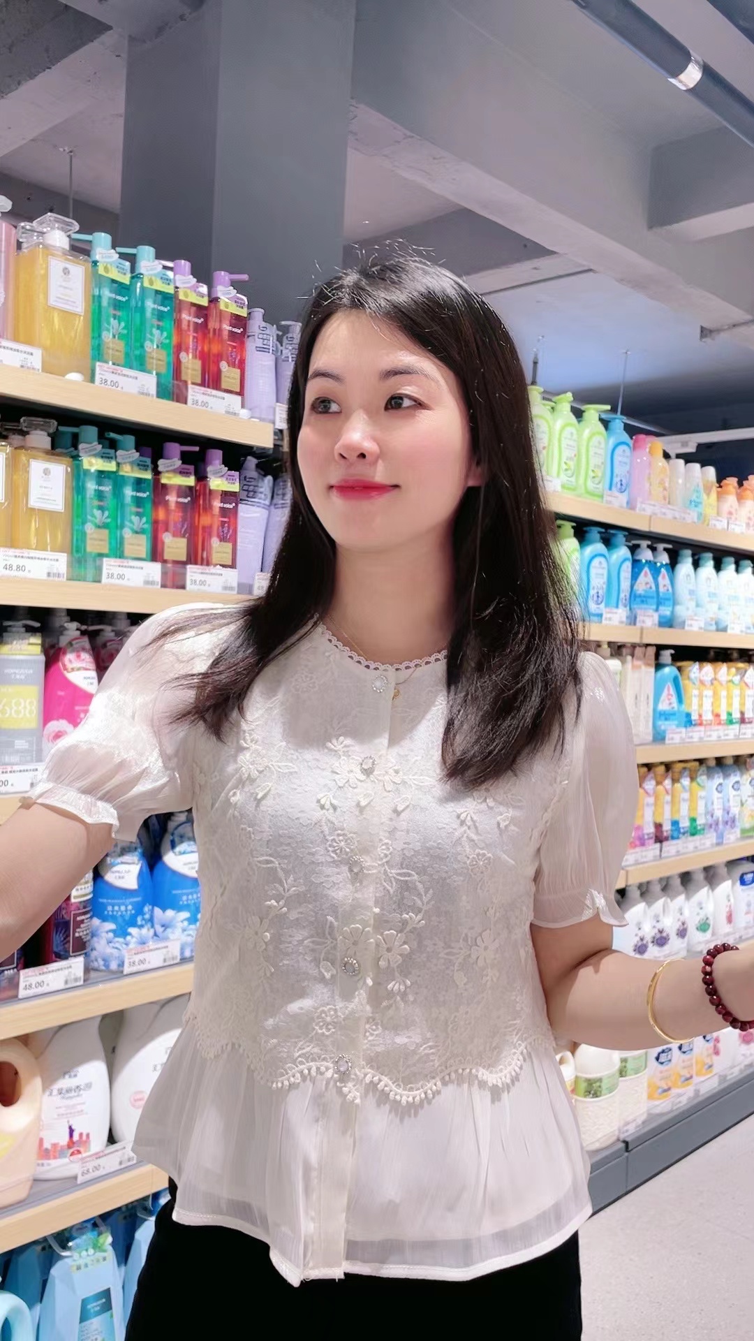 （小家女）夏季女士气质小香风上衣薄薄小花收腰显瘦上衣