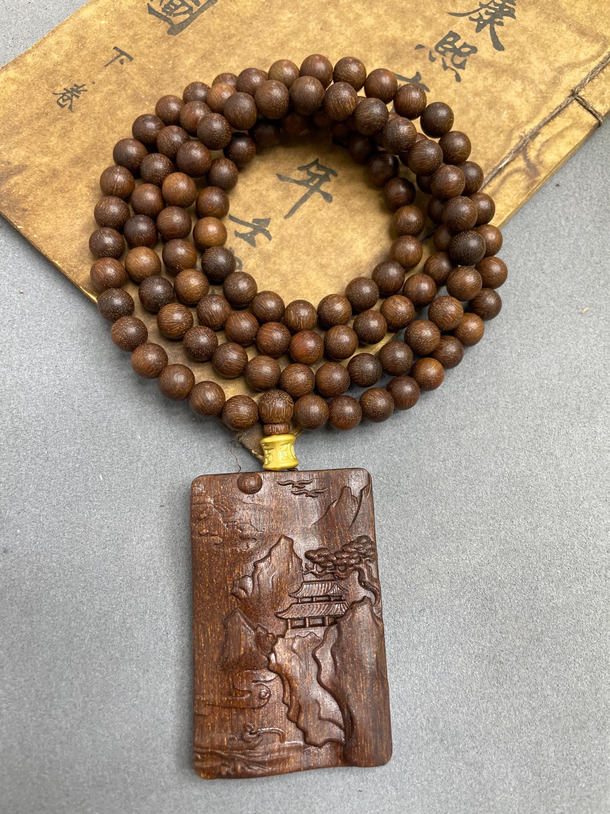 （有家文玩）红土0.8/108+山水牌子颗金丝密结