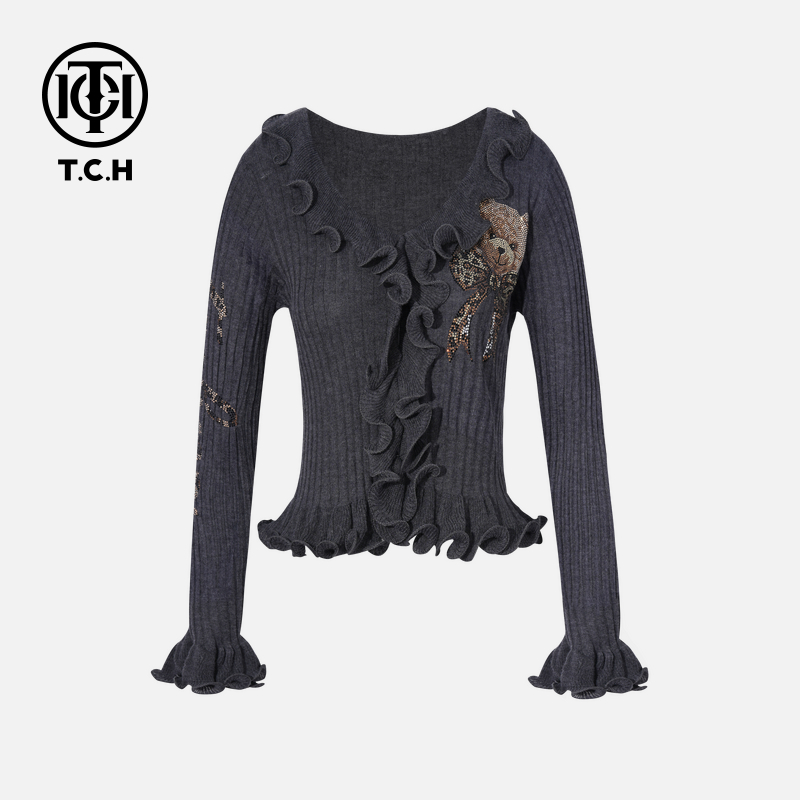 TCH私服烫钻工艺新时尚淑女百搭新潮流针织衫T75C09E5078轻奢tch