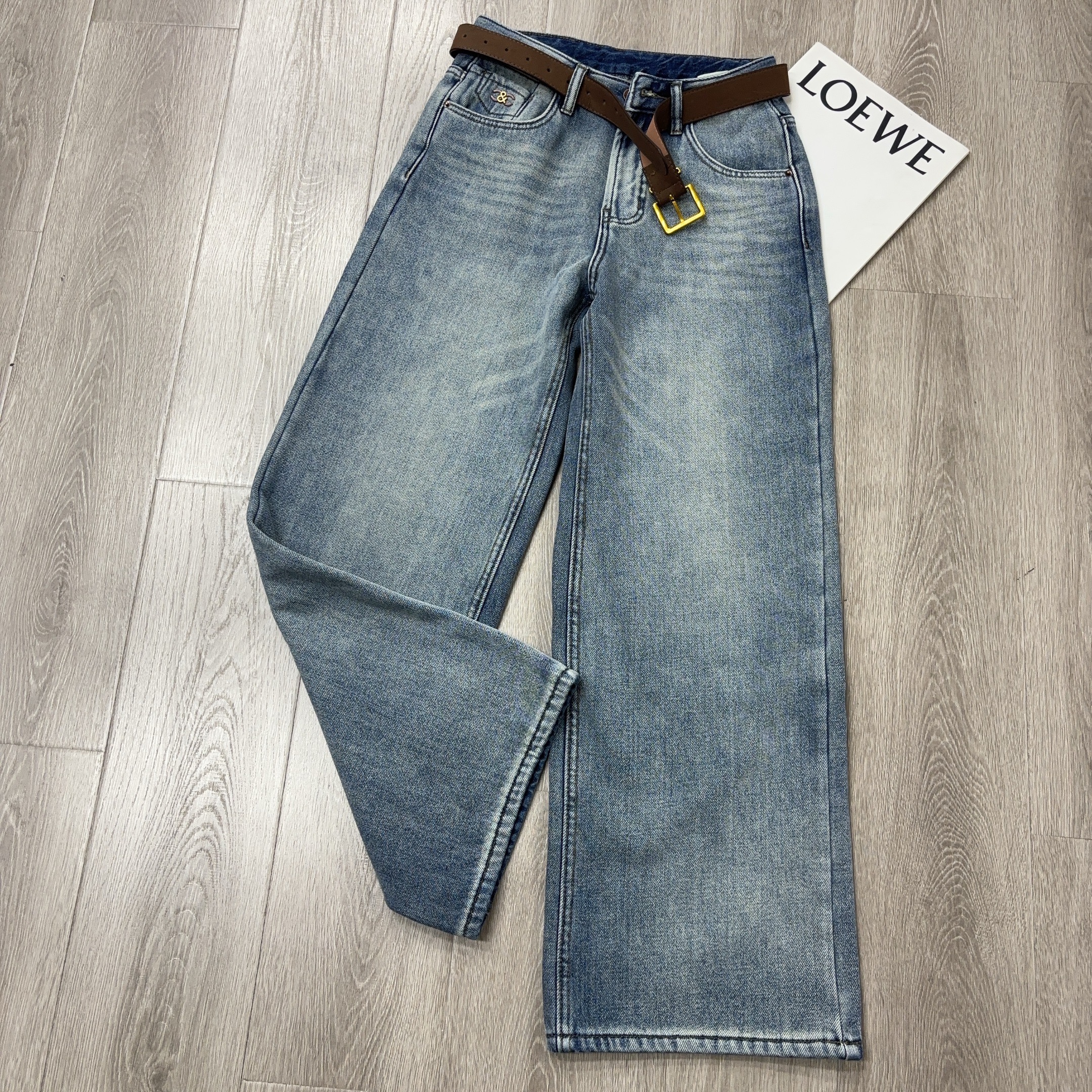 【魅力风】秋冬新款加绒加厚女直筒牛仔裤8021款