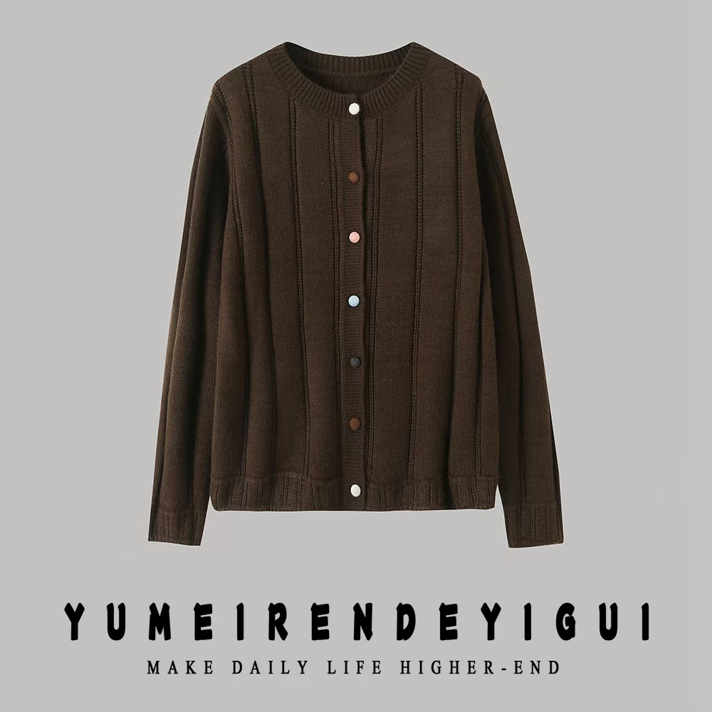 【玉姐家】纯色显瘦减龄纽扣开衫90-135 新选f448 J021942