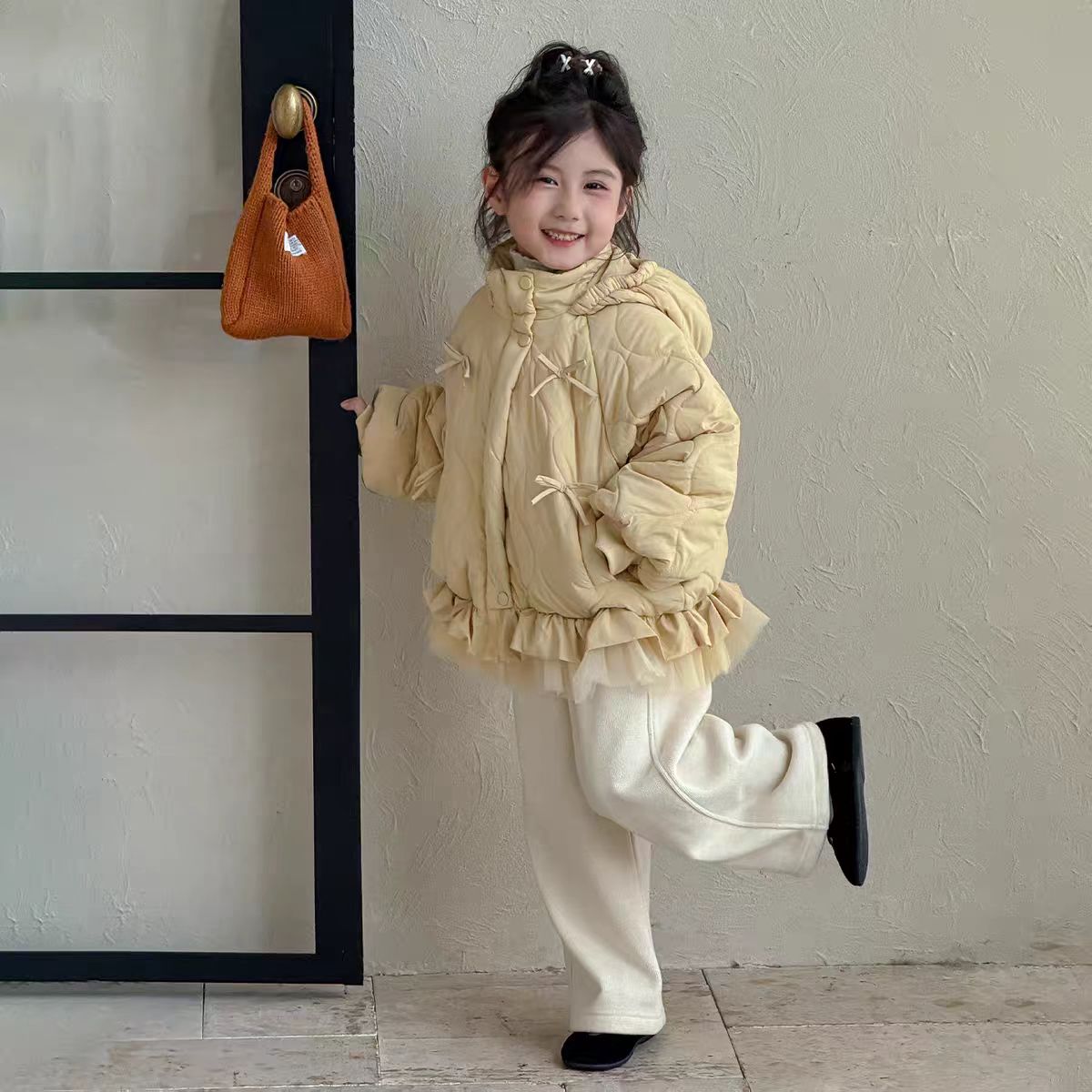 洋气连帽棉服常规款立领C类童装秋冬纯色棉袄