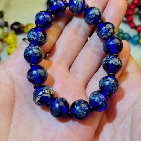 蜜***珀DIY玻璃琉璃蓝色凤尾手链