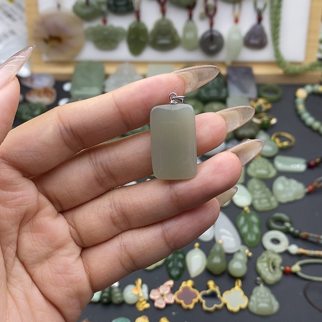 和田玉吊坠(不含链)银S925镶嵌