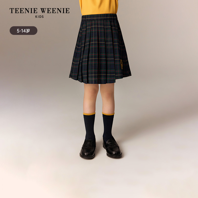 TeenieWeenie Kids小熊童装25秋冬学院风格纹百褶半裙TKWH258958N