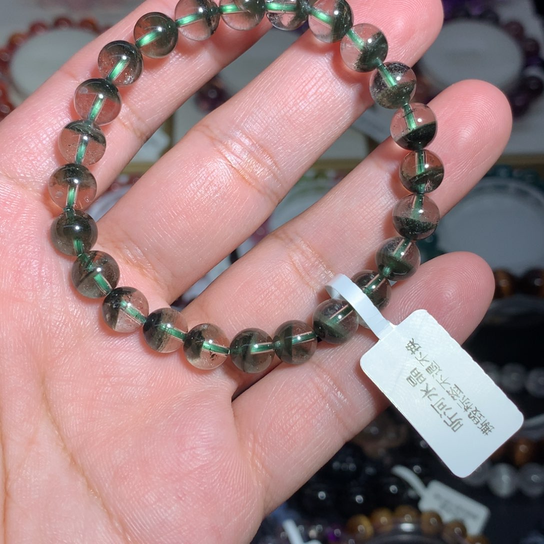 水晶手链未镶嵌邪****?绿幽灵聚宝盆7.8mm