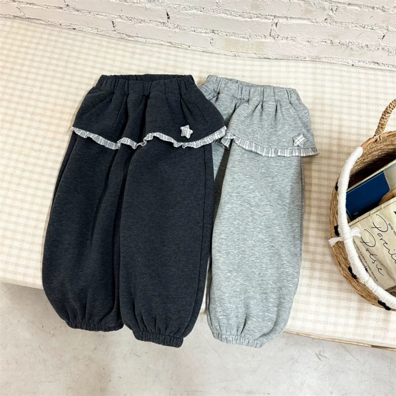 女童韩版加绒百搭花边休闲束脚裤B10