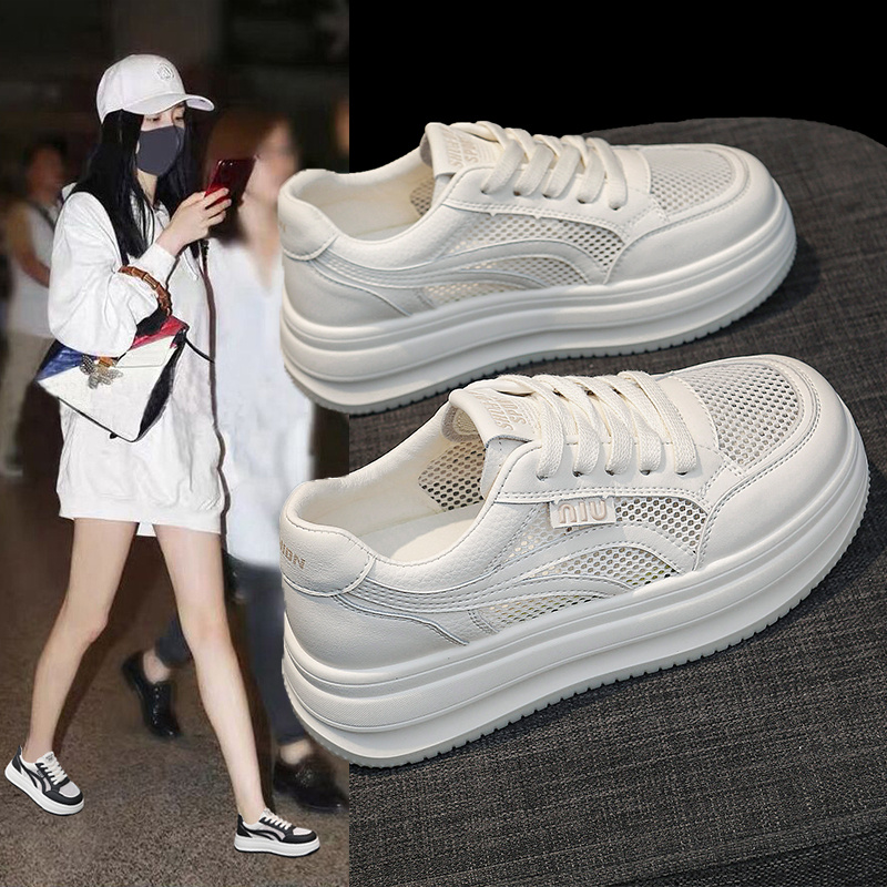 2025夏季新款薄款网面透气板鞋超火百搭休闲运动鞋厚底小白鞋女款