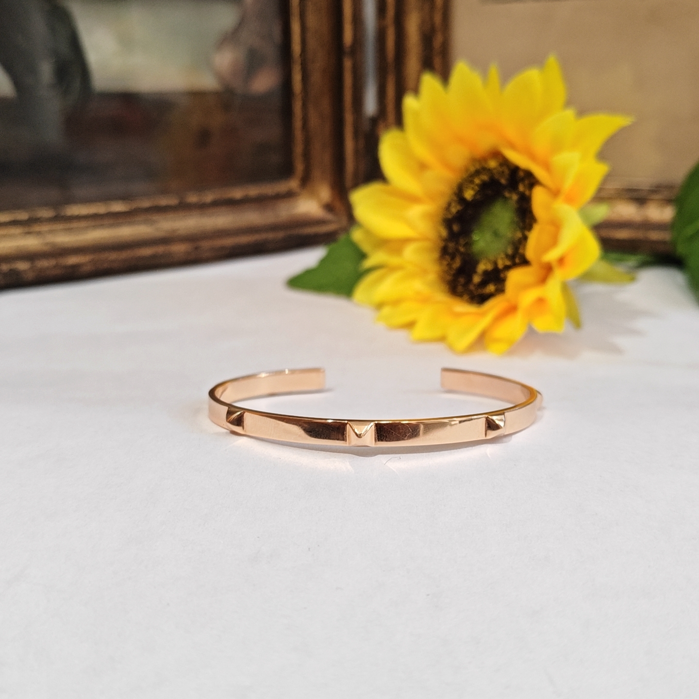 99新 Hermes/爱马仕 铆钉开口镯/18k玫瑰金/SH码