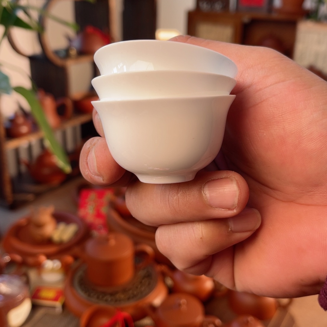 紫砂茶壶骨质瓷玉兰杯    3个装