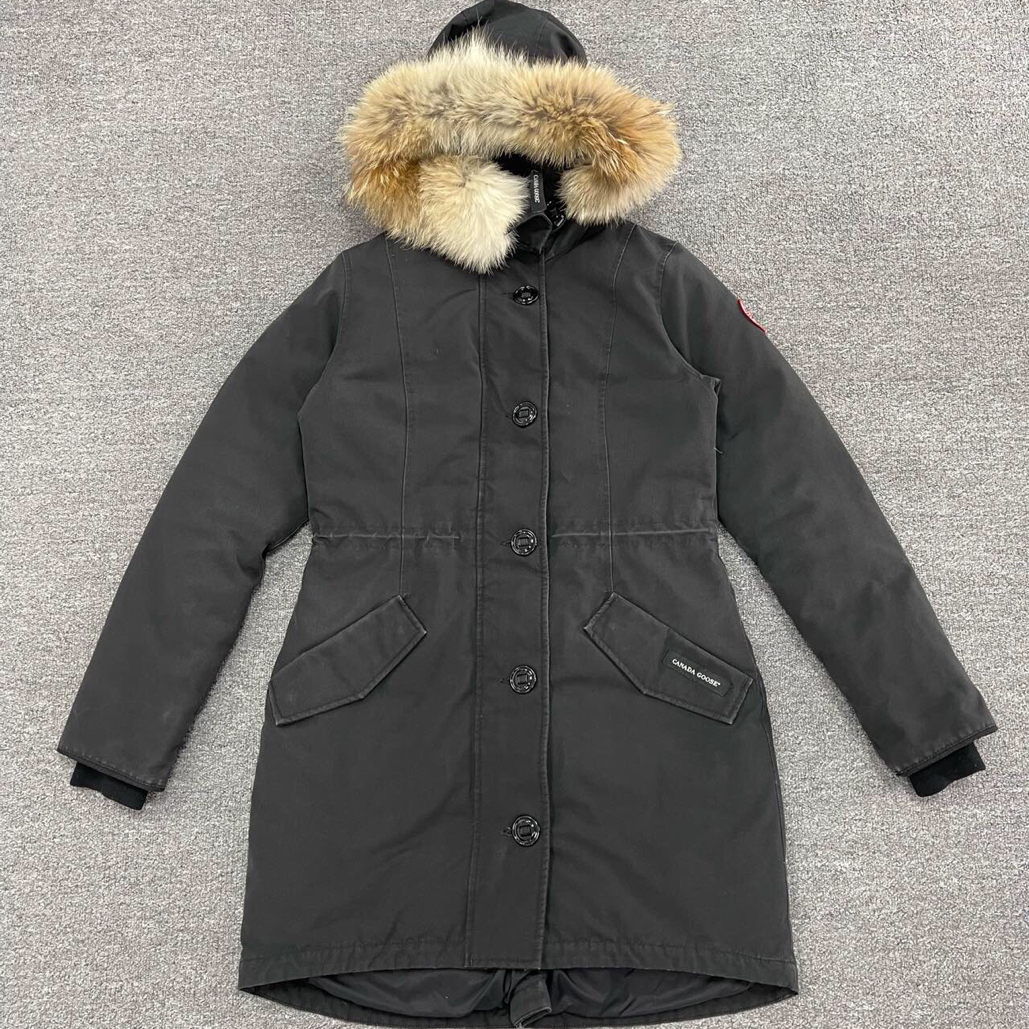 90新 CANADA GOOSE 毛领连帽羽绒服/黑色/S码/12755