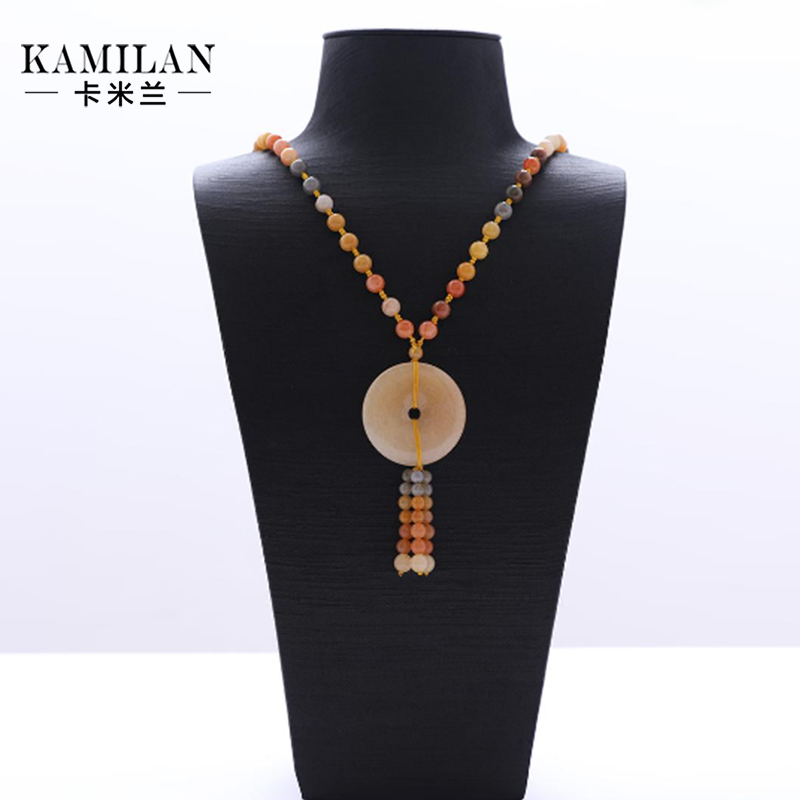 非金属莫桑石项链 卡米兰2023新款古法串珠如意平安扣项链女