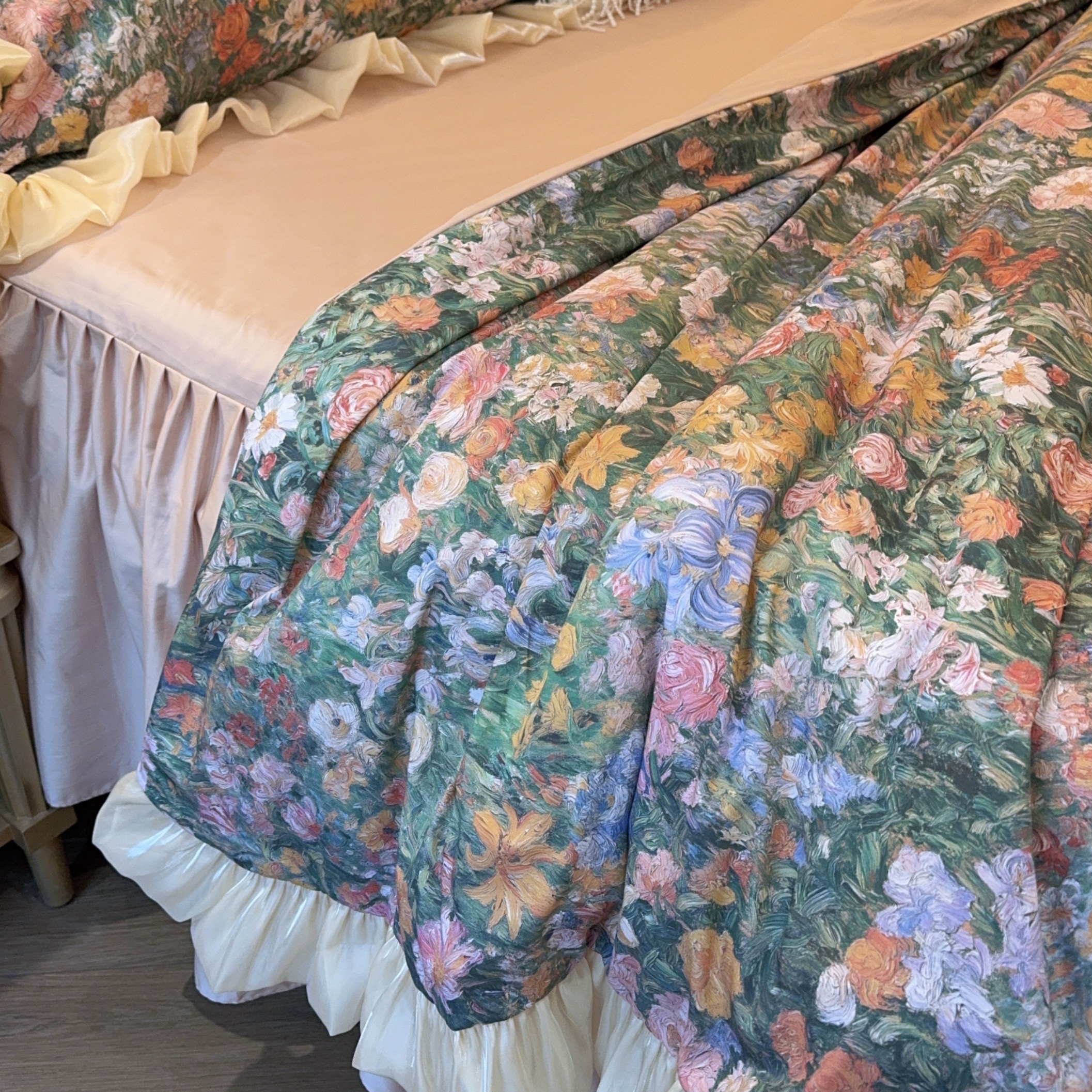 小冲冲【花慕里】法式浪漫全棉油画风风情褶床裙款四件套