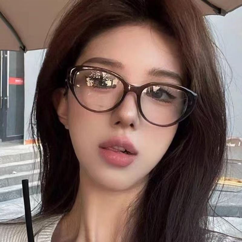 复古猫眼素颜平光眼镜女潮方圆脸显瘦防蓝光