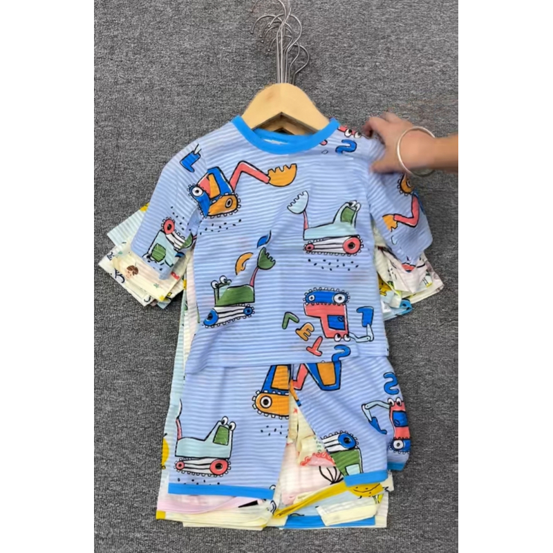 忆呗啦A类一百棉空调服家居服套装A04-2-2=3-3夏季婴儿儿童