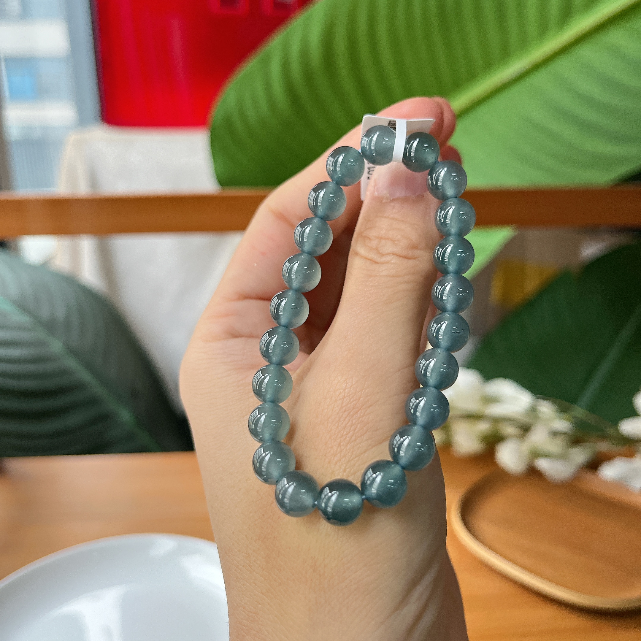 【郭老师】约8mm危料翡翠蓝水圆珠手串