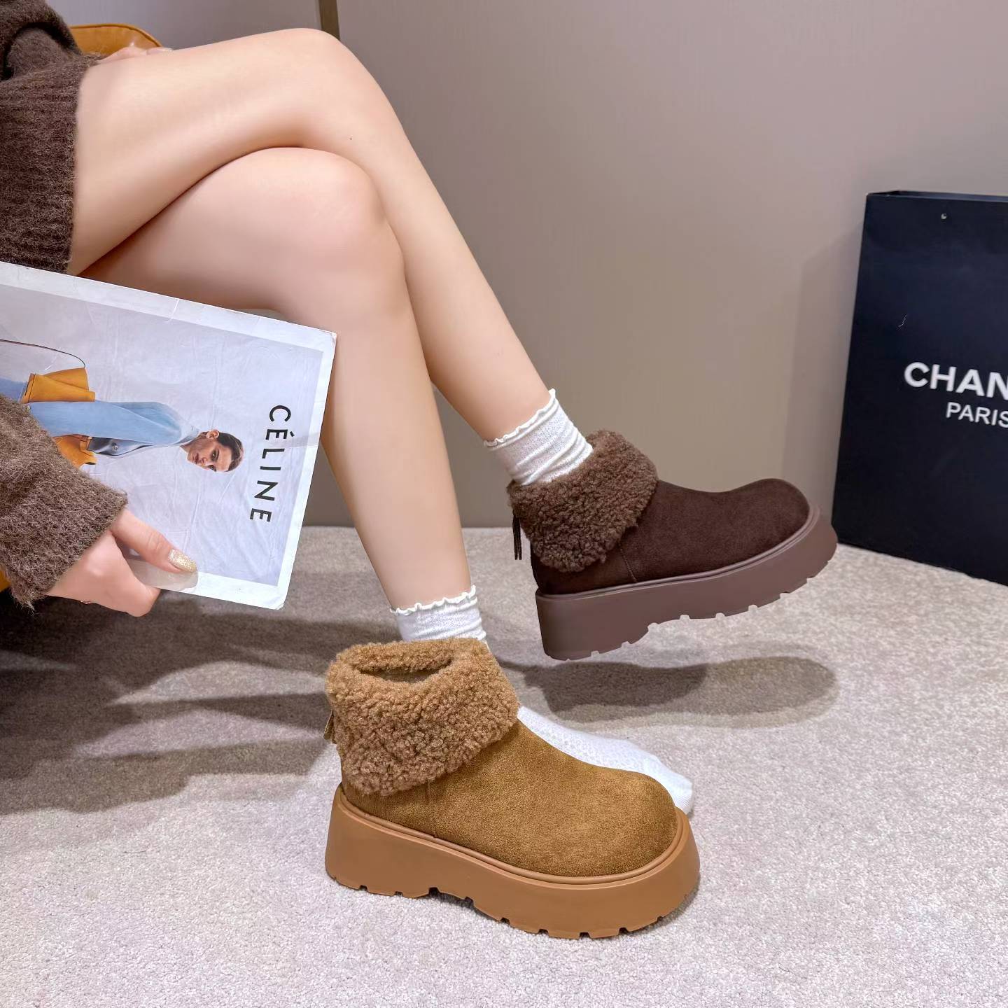 厚底加绒加厚保暖短筒雪地靴女2025新款冬季百搭时尚厚底增高短靴