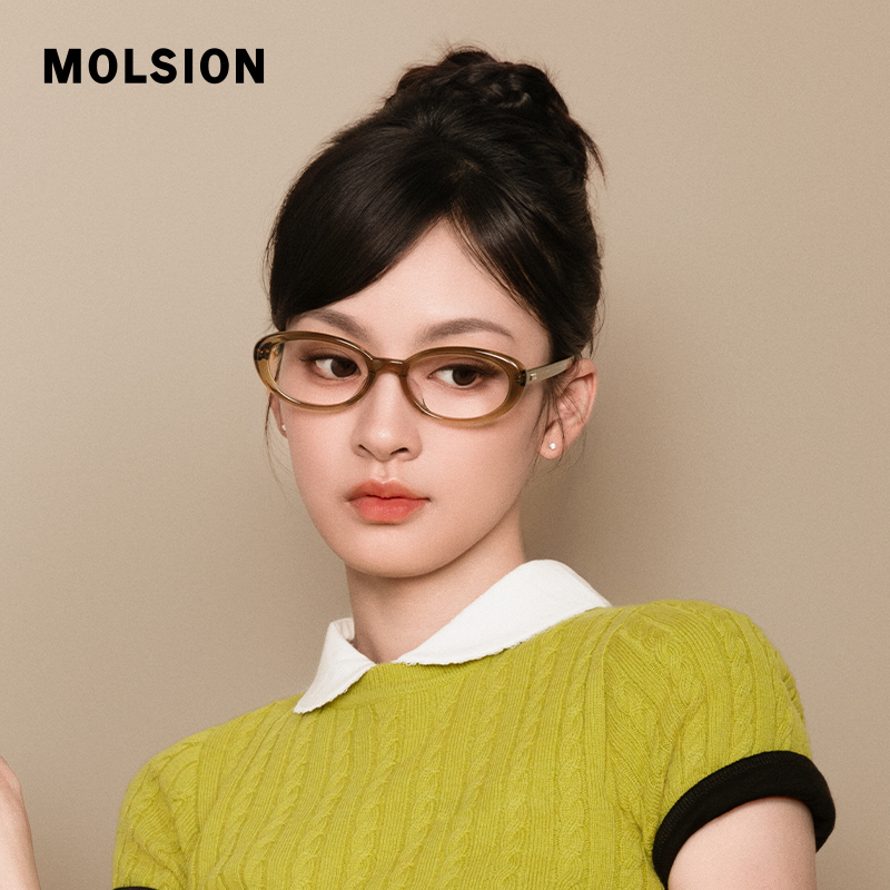 Molsion/陌森书呆子椭圆眼镜女款近视可配度素颜显脸小框架MO3000