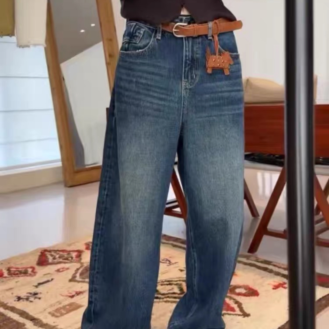 【云云精选】7114 冬季底抓绒直筒牛仔裤