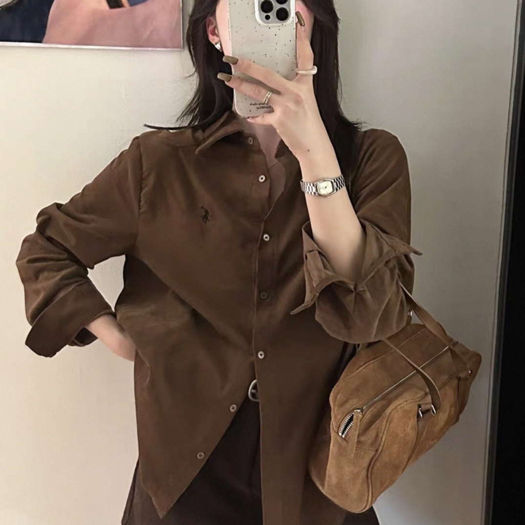 860韩韵西秋冬韩系英文毛织刺绣常规叠穿外套休闲中长款衬衫