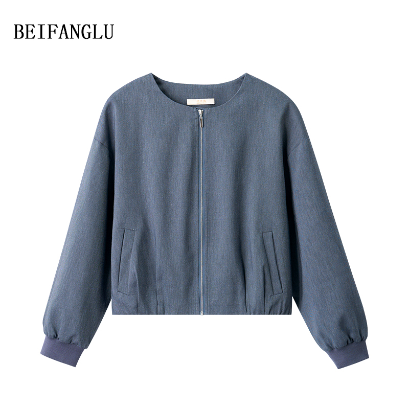 北方鹿【松弛感亚麻棉外套】早秋法式老钱风拉链圆领夹克外套251077