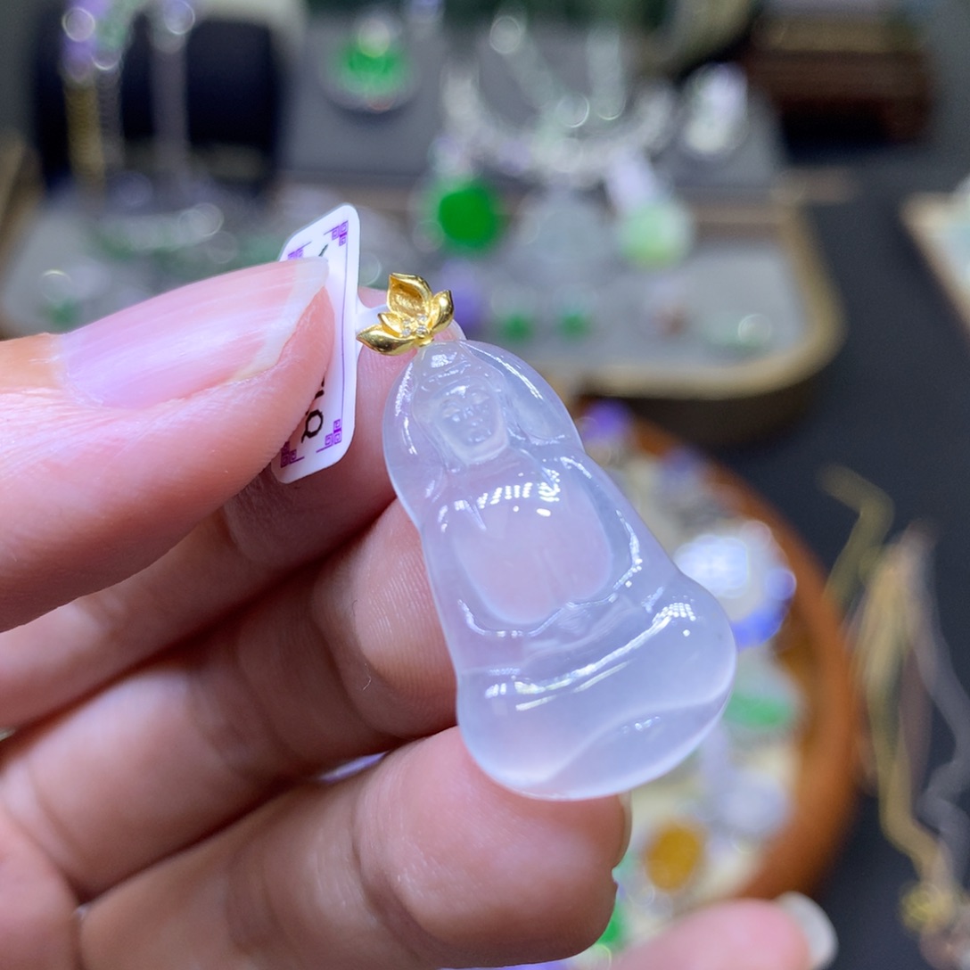 翡翠18K金镶嵌颈饰翡翠吊坠项链