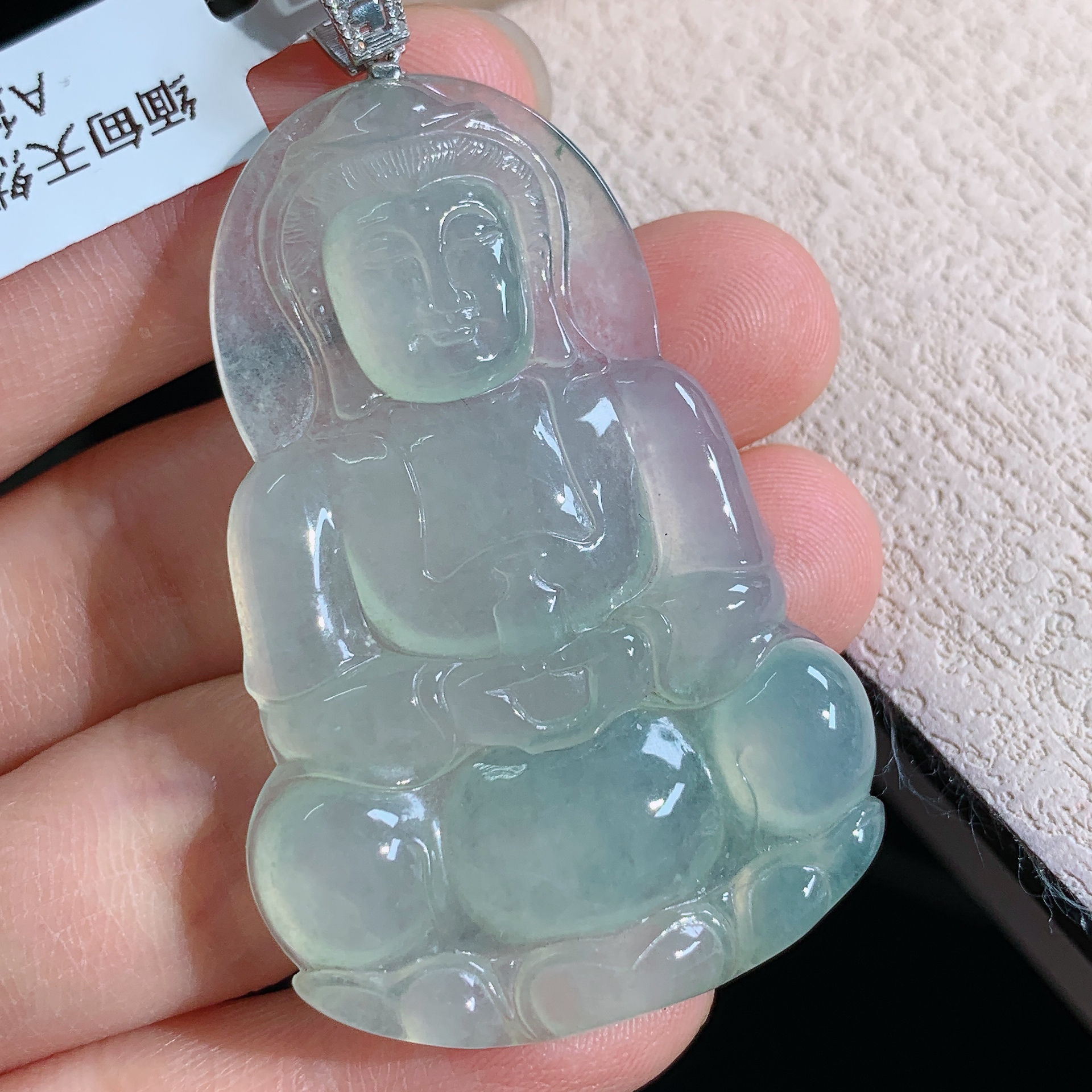 缅甸天然翡翠A货老坑冰种正庄观音吊坠高品质精雕51.7×34.2×5.3