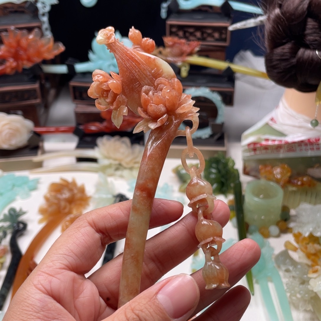 【闪购商品】蛇纹石玉发饰未镶嵌苧