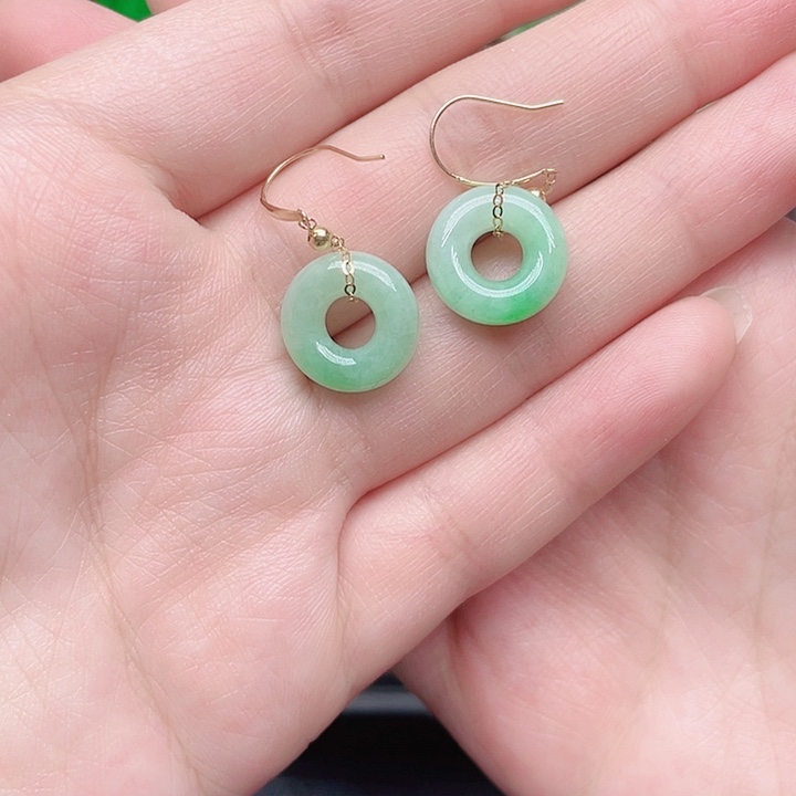 翡翠耳饰18K金镶嵌天然翡翠