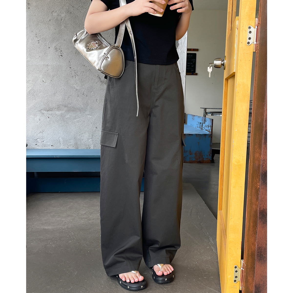 2025新款大码女装宽松大口袋工装裤夏季高腰直筒垂感阔腿休闲裤