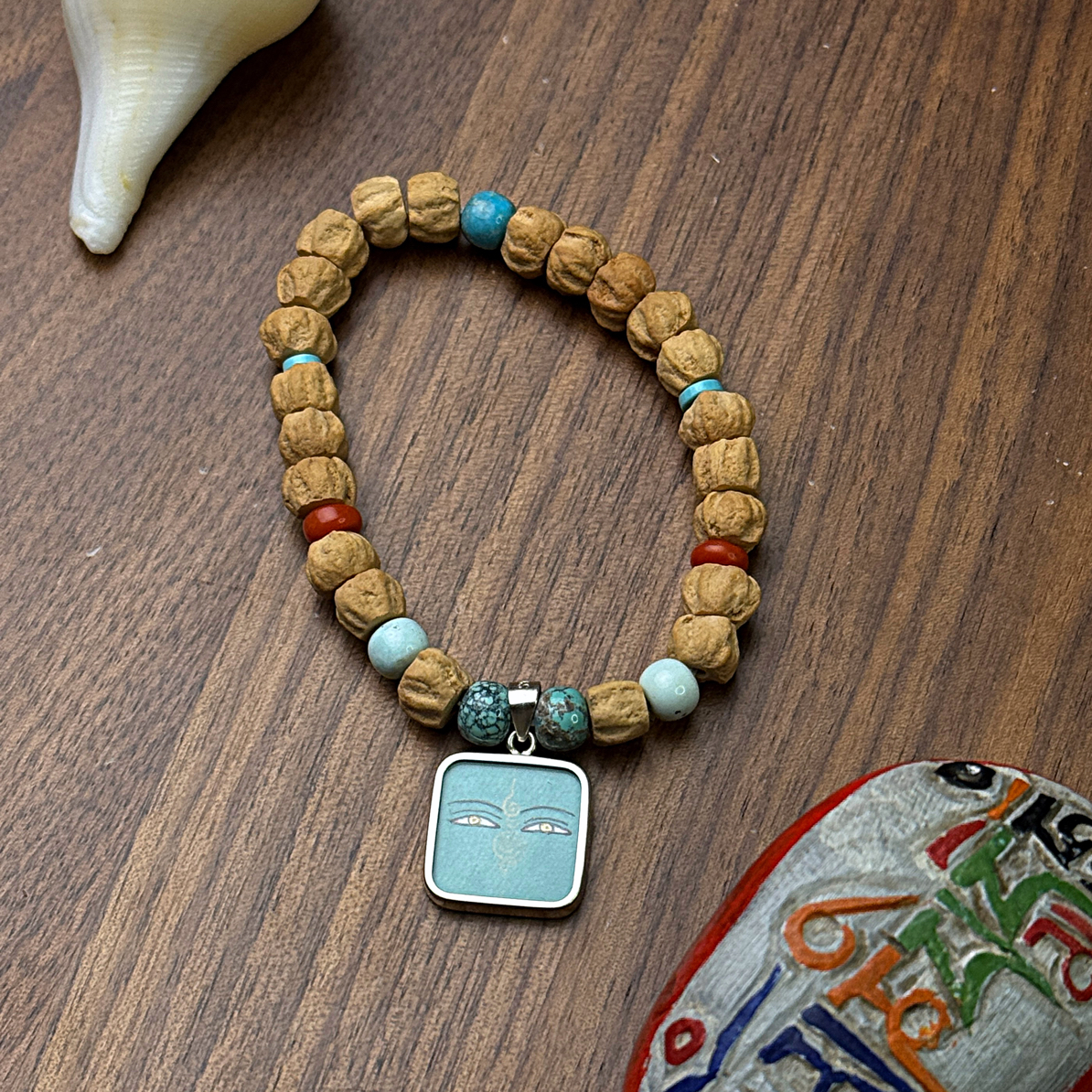 925银木质手链 S62 年终限定 智慧多宝 手绘绿度母 女性守护手链