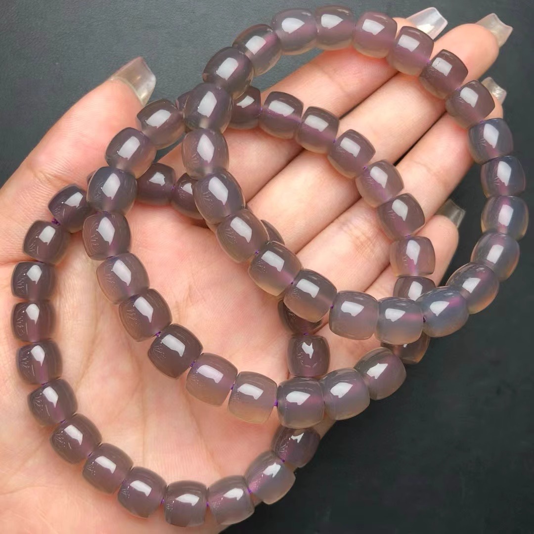 天然烟紫玛瑙手串直切桶珠国潮文玩男女气质多样性发其一