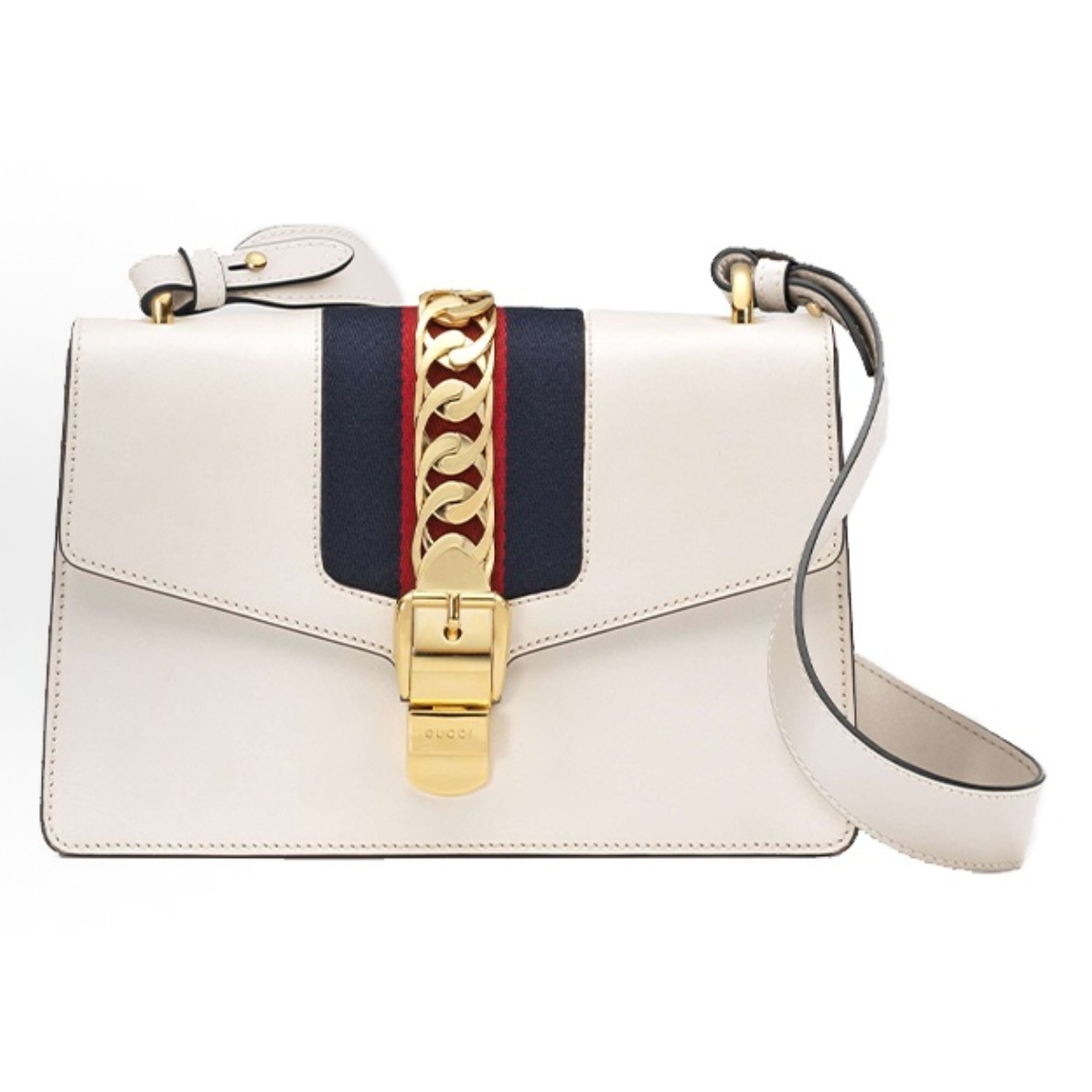 95新 GUCCI/古驰 中号白色塞尔维亚少丝带单肩包16684765